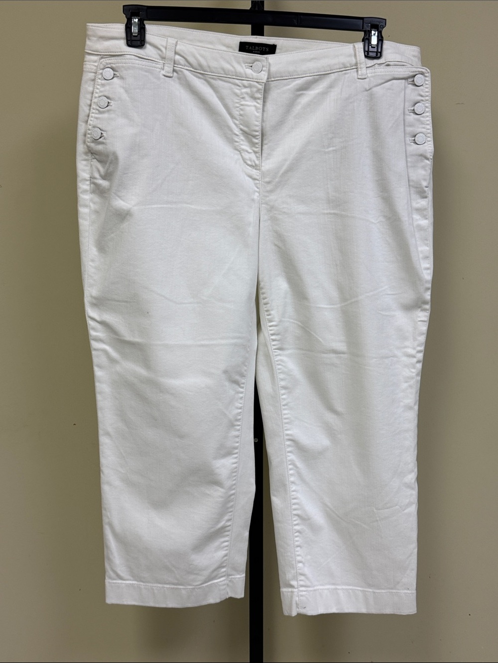 Talbots White Cropped Button-Side Jeans